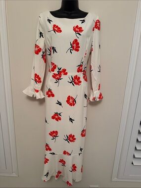 GOAT- Cream Dress with Red Floral Print